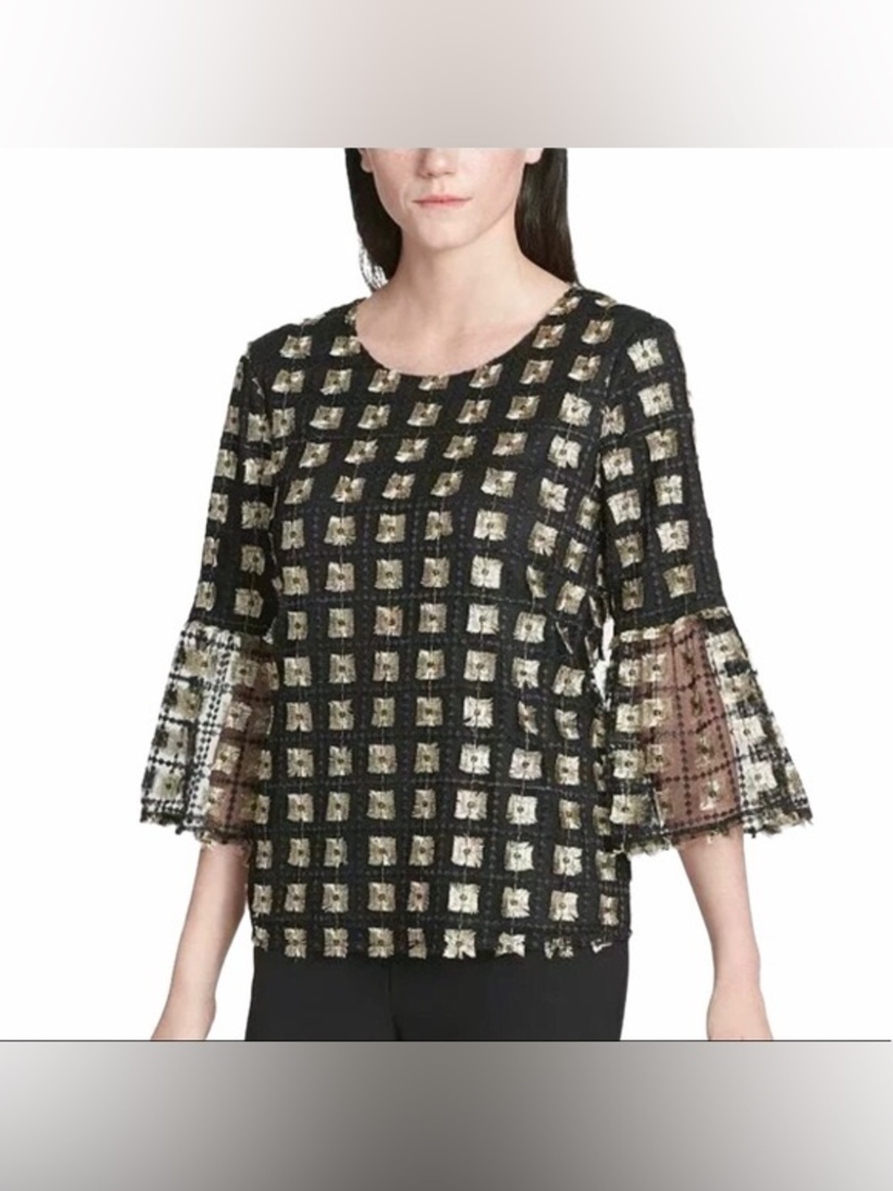 Calvin Klein 0X Black Gold Textured Metallic Top Blouse NWT
